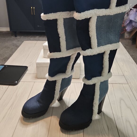 ✨ I Am JenniferLe VAUGHAN II Denim Heel Boots – Size 10 ✨ - Picture 1 of 12